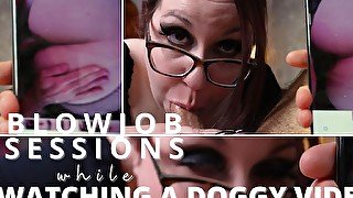 Blowjob sessions while watching a doggy-style video