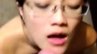 Asian gf gives amazing blowjob while bf dirty talks