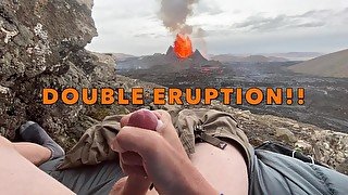 DOUBLE ERUPTION!! Jacking off while watching a volcano in Iceland erupt