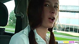 BrookeSkye fingering wet pussy on car while raining outside