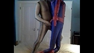 zentai croc has some fun with captured dummy spiderman