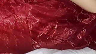 Masturbation Cum Wearing Shiny Red X'mas Dress