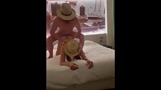 Hot cowboy sex in hats in Venice. Delicious penis with champagne