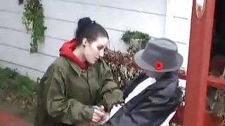 Jerky girl jerks man off outside-daddi