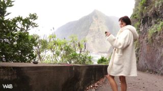 Naughty euro girl makes herself cum with a dildo in the mountains