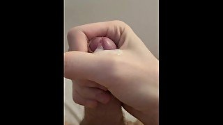 Stroking my uncut white cock and cumming