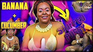 CUCUMBER BANANA FUCK - Busty Black Babe Eats SQUIRTED On Cucumber B4 Banana