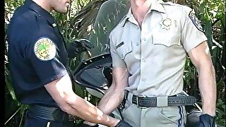 Two naughty ass licking gay cops give head and bang ass before jizzing their cum loads