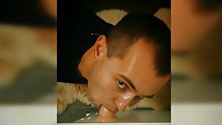 Handsome student fucks himself hard in the mouth, deep throat, throat blowjob