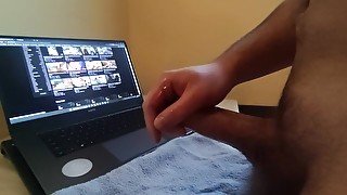 Researching while jerking off, Cumshot