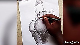 BIG ASS EBONY MILF WEARING THONG  Comic Drawing