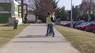 Amateur girls walk home from school, kiss and lick pussy