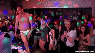 Male strippers entertain sluts at the club