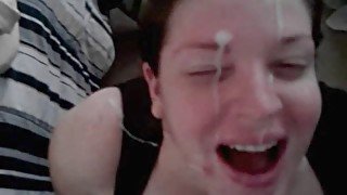 Homemade facial scene with amateur brunette.