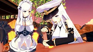 Azur Lane threesome - Belfast x Enterprise - 3D Hentai