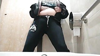 In public toilet hot bbw lady big boobs play