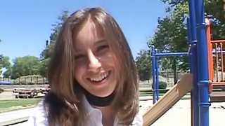 Super cute teen is gagged and slammed hard until she cums