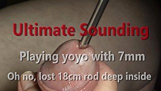 Ultimate Sounding uncut Cock Playing yoyo with 7mm_Lost 18cm rod deep inside w LiveAudio