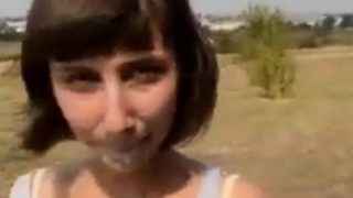 Brunette loves to ride and suck dick outdoor