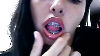 Cute latina brunette with brackets on her teeth gets horny