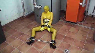 Self Bondage In Yellow Rubber