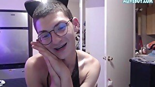 Slutty Nerdy Crossdresser With Glasses Webcam Solo