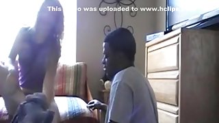 White girl fucks her black bf in various positions on the sofa