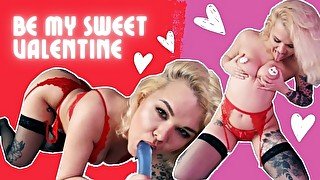 Be my sweet valentine. Playing with whipped cream. Dildo blowjob, butt plug, masturbation