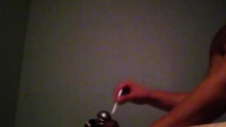 CBT Burning a Caged Cock with her Cigarette. Locked in Chastity for Life!