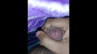 Handjob in the bed with cumshot