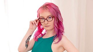 Pink haired nerdy coed anal