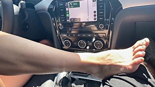 POV MILF foot tease and Handjob while driving