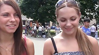 Sassy girls are fucking in the park in a threesome