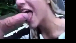 Public deepthroat and walk with cum on face biiitch