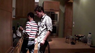 Young Latino fucked by his friend can the kitchen