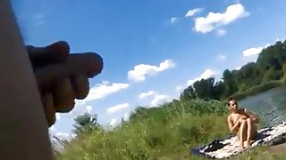 Dickflash - Jerking for a topless sunbather .360p