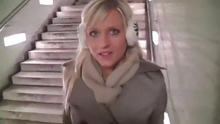 Gorgeous Blonde Swallowing A Load Of Cum In Public