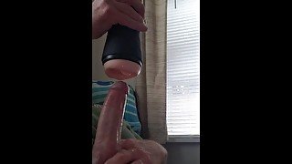 Sloppy cumshot using my blowjob machine.