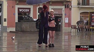 Sub Latina outdoor whipped in public by her kinky domina