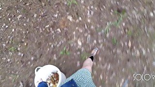 Innocent teen public play with pussy in the forest, masturbating outside