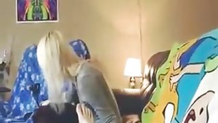 Blonde horny girl gets fucked from behind on the couch