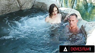 Devils Film, Marcus London And Aliya Brynn In Cute teen 18+ Brunette Gets Her Throat And Pussy Banged By An Older Man