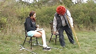 Olds fuck dolls - 18yo girl Kitty Salieri fucked hard by old lecher Tim Wetman in a park in the city