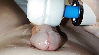 Close up with hitachi wand vibrating cum out of my dick part 2