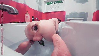 Sissy Bath Time With Tiffany Ciskiss Her Girl Butt Gapped With Xl Glass Butt Plug