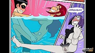 Teen Titans - Robin Fucks Starfire In Swimming Pool while Raven watch