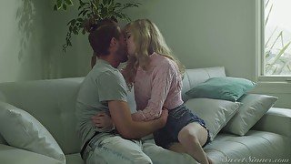 Timid blondie Mackenzie Moss is making love with her bearded boyfriend