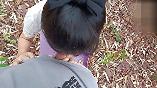 Walking In The Forest And Fucking Cum Gets A Creampie Sex In A Public Park เยดใuปา