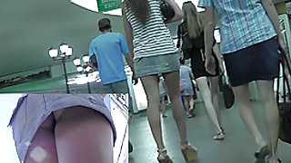 Girl was climbing the stairs and caught on upskirt cam