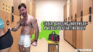 Caught sniffing underwear & wedgied by farting bully